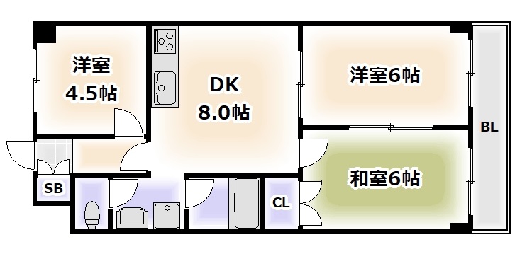 大阪市浪速区恵美須西のマンションの間取り