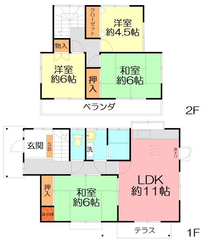 小田急小田原線 秦野駅 バス乗車時間：5分 最寄りバス停で下車 徒歩8分 2階建 築39年の間取り写真