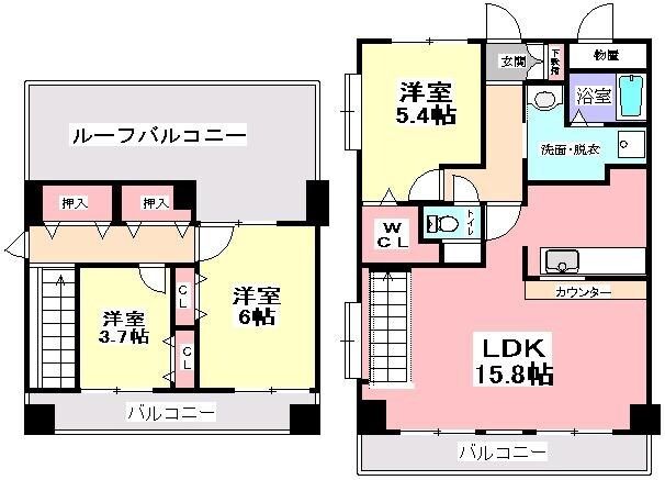 ＪＲ武蔵野線 三郷駅 徒歩5分 5階建 築24年の間取り写真