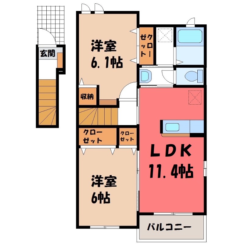 小山市大字千駄塚のアパートの間取り