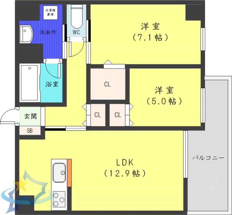 札幌市白石区本郷通のマンションの間取り