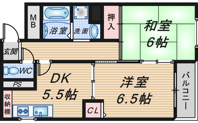 【豊中市浜のマンションの間取り】