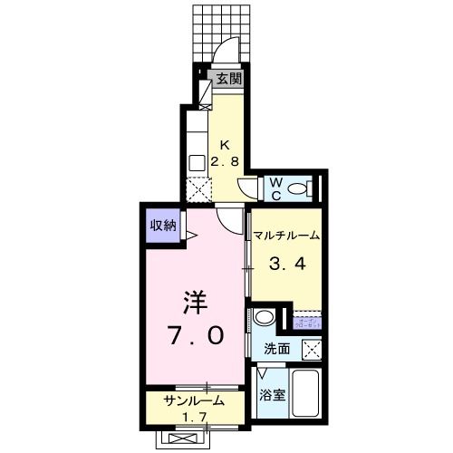 新潟市江南区亀田向陽のアパートの間取り