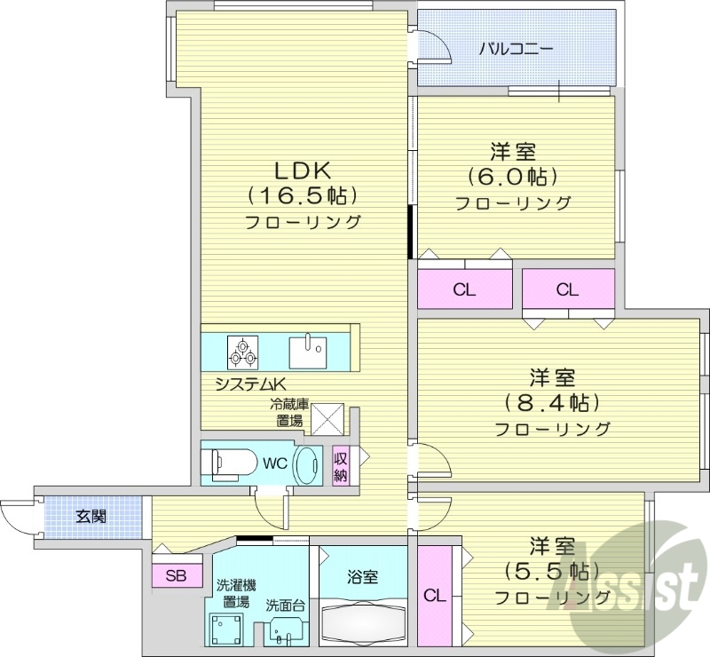 札幌市中央区宮の森二条のマンションの間取り