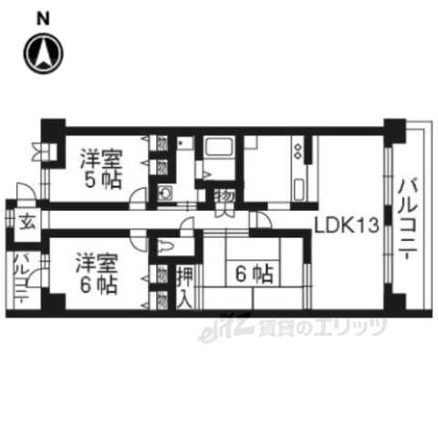 京都市伏見区深草十九軒町のマンションの間取り