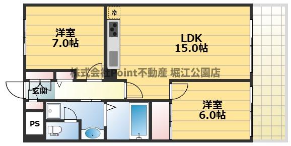 ＪＲ大阪環状線 森ノ宮駅 徒歩9分 9階建 築43年の間取り写真