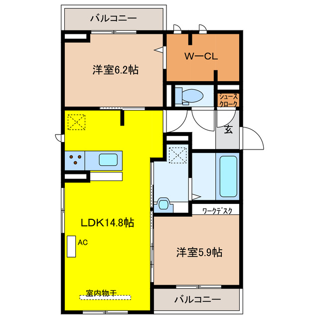 羽島郡岐南町若宮地のアパートの間取り