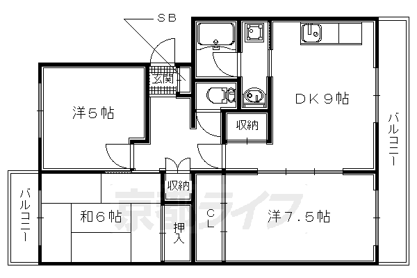 宇治市宇治のマンションの間取り