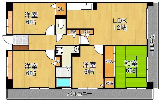 北九州市小倉南区下曽根新町のマンションの間取り