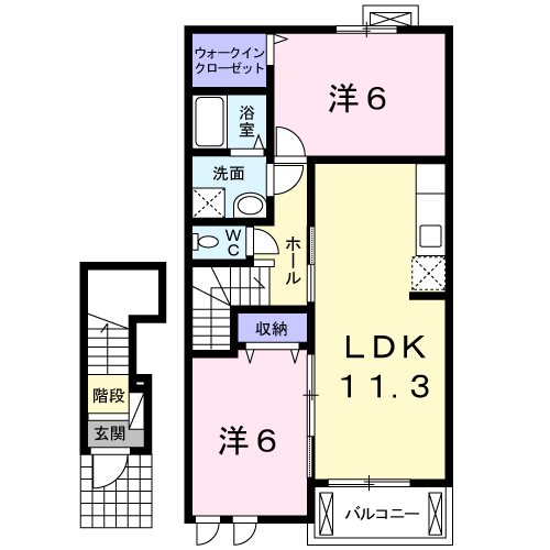 上尾市大字平方のアパートの間取り