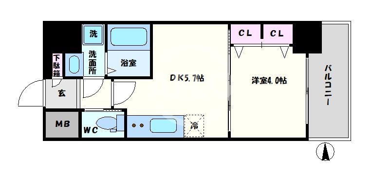 大阪市中央区安土町のマンションの間取り