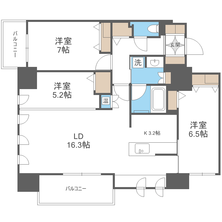 北広島市中央のマンションの間取り