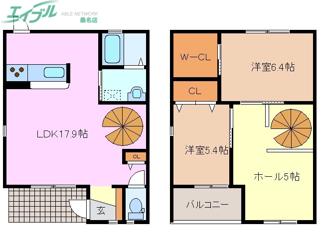 桑名市陽だまりの丘のアパートの間取り