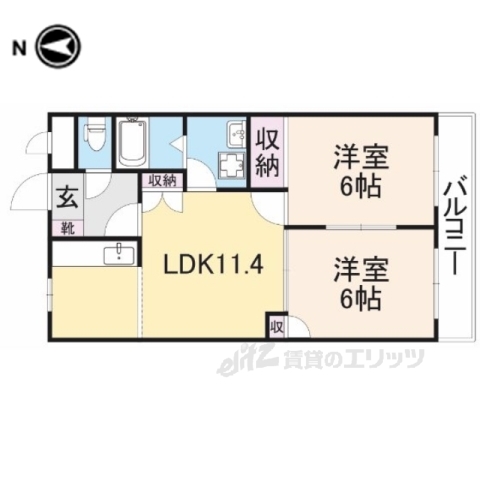 五條市下之町のアパートの間取り