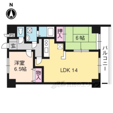 京都市右京区梅津上田町のマンションの間取り