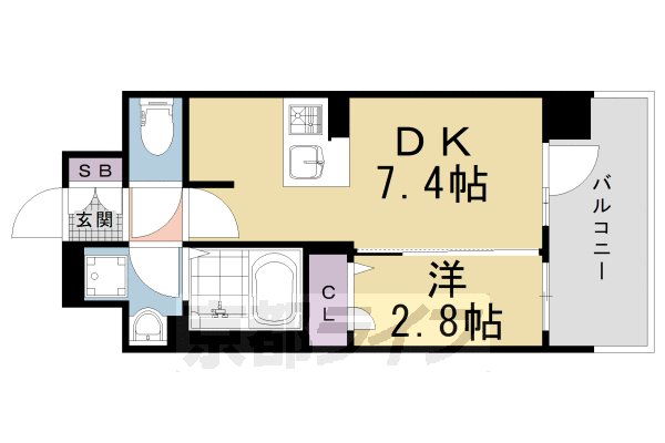 京都市左京区田中大久保町のマンションの間取り