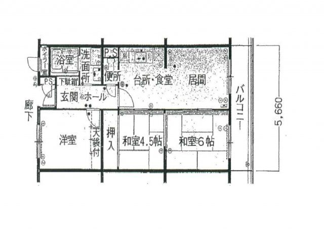 近鉄奈良線 富雄駅 徒歩19分 5階建 築53年の間取り写真