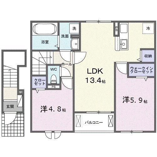 安芸高田市向原町坂のアパートの間取り