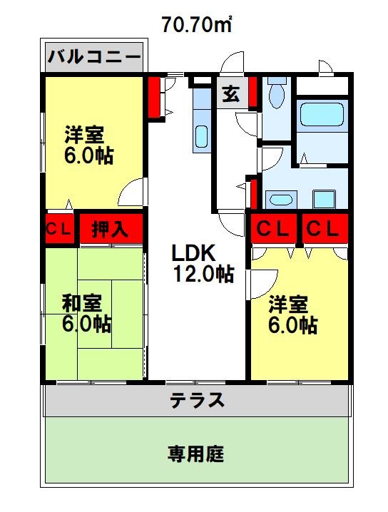 太宰府市観世音寺のマンションの間取り