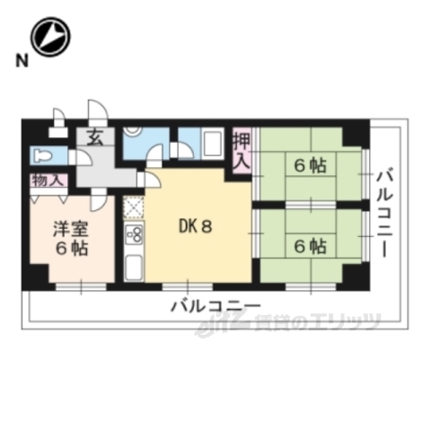 京都市左京区高野上竹屋町のマンションの間取り