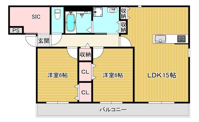 東大阪市下六万寺町のアパートの間取り