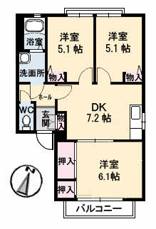 広島市安佐北区小河原町のアパートの間取り