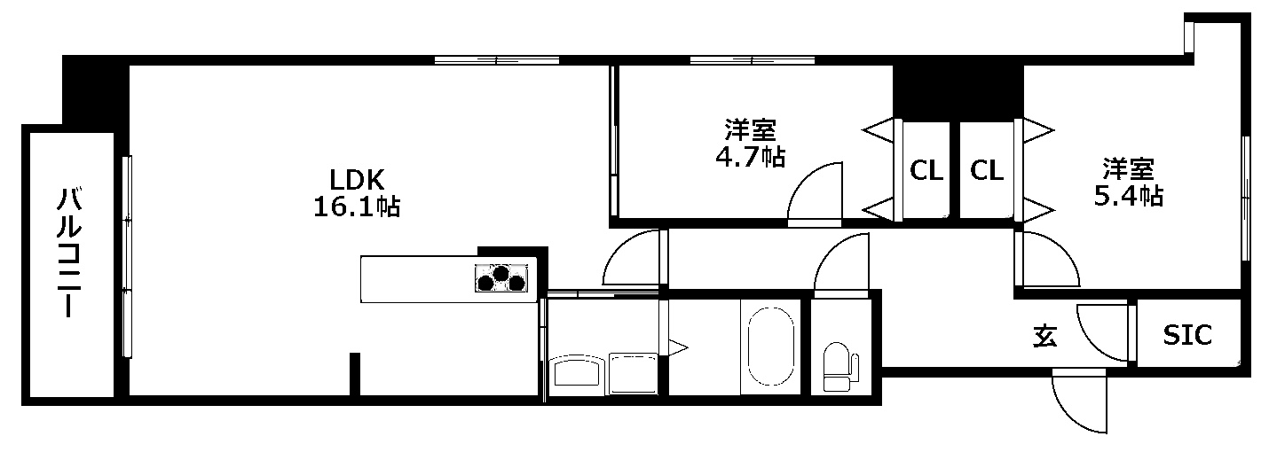 北九州市小倉北区片野新町のマンションの間取り