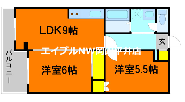 岡山市中区東川原のマンションの間取り