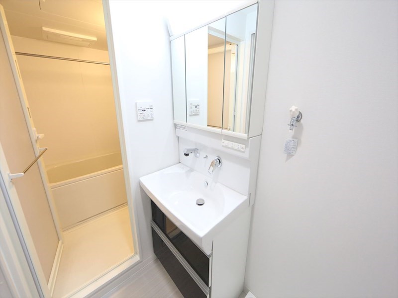 洗面設備　脱衣所　独立洗面台（シャンプードレッサー付）収納スペース有