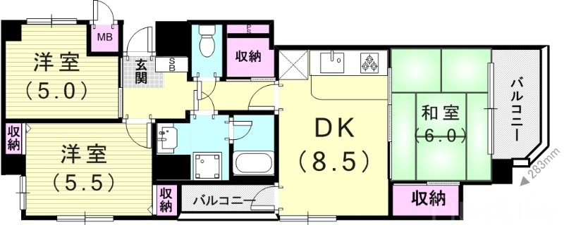 神戸市兵庫区下沢通のマンションの間取り