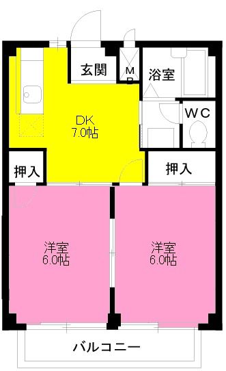 仙台市宮城野区宮千代のアパートの間取り