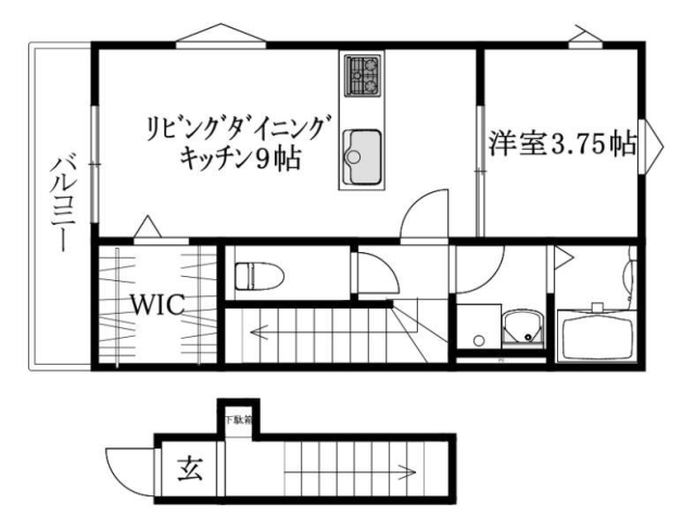 松山市高岡町のアパートの間取り