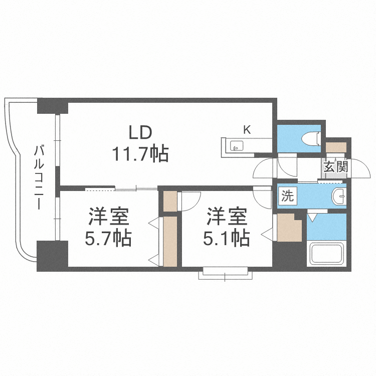 札幌市北区北十八条西のマンションの間取り