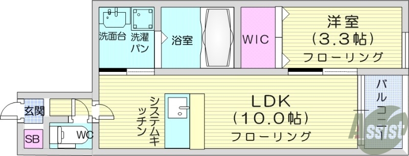 仙台市青葉区北根のアパートの間取り