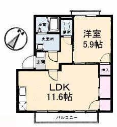 広島市安佐南区毘沙門台のアパートの間取り