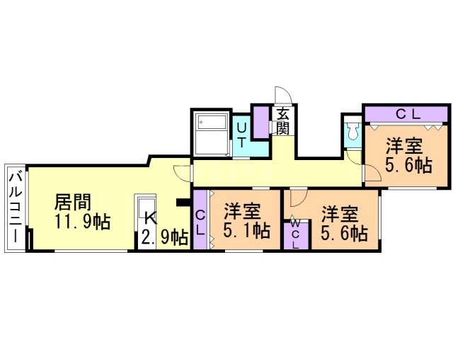 札幌市西区山の手二条のマンションの間取り