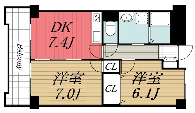 ＪＲ総武線 稲毛駅 徒歩2分 8階建 築43年の間取り写真