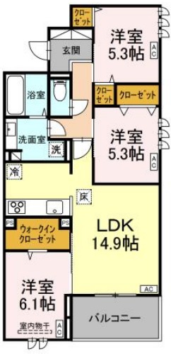 ＪＲ高徳線 佐古駅 徒歩18分 3階建 築3年の間取り写真