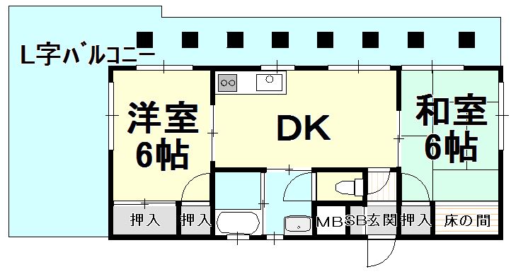 高峰ビル　～角部屋・Ｌ型バルコニー～の間取り