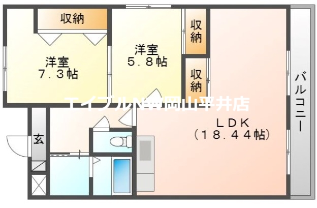 岡山市中区浜のマンションの間取り