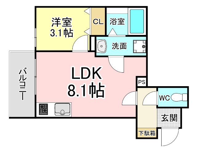 北九州市小倉北区片野のアパートの間取り