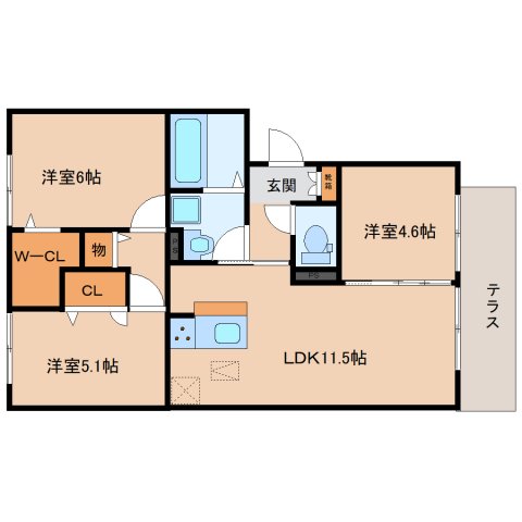 奈良市南京終町のアパートの間取り