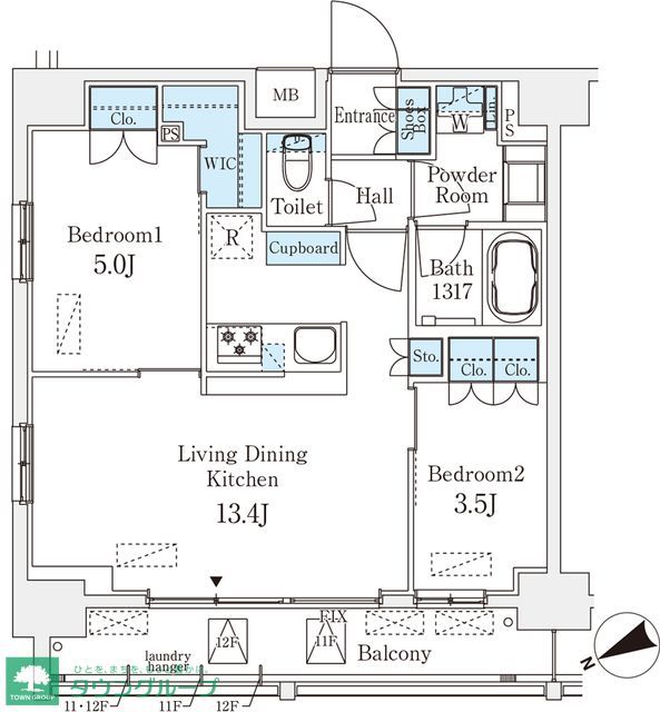 中央区八丁堀のマンションの間取り