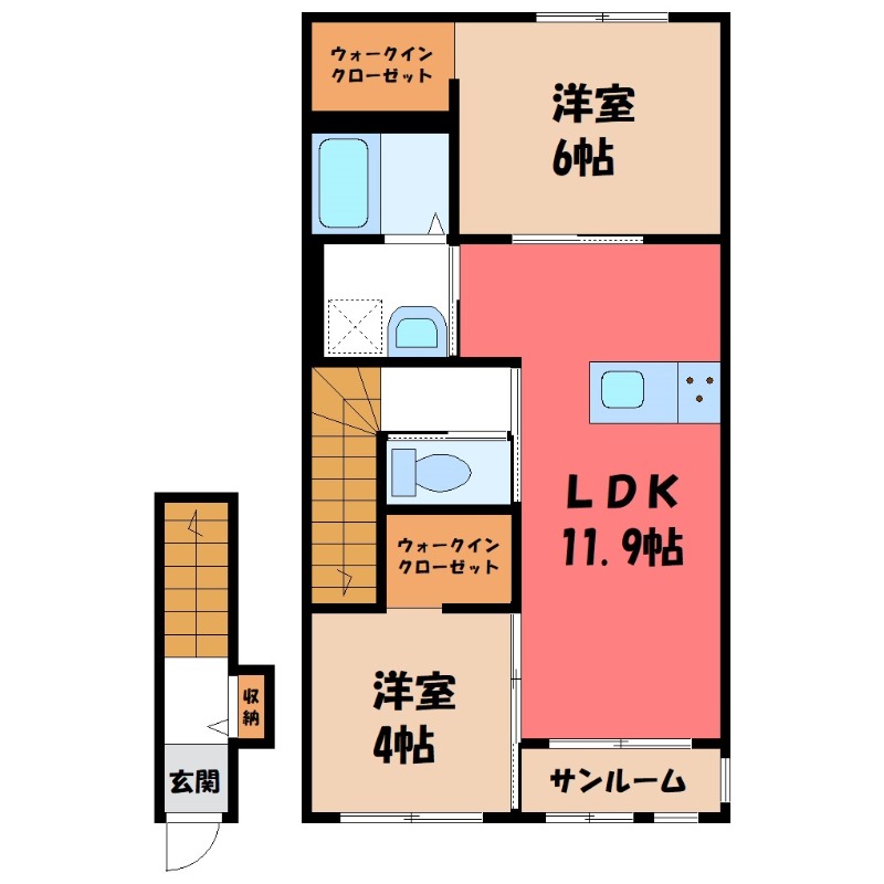 行田市藤原町のアパートの間取り