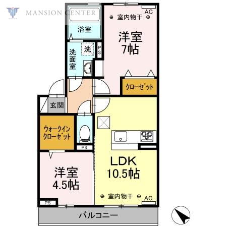 新潟市東区松園のアパートの間取り