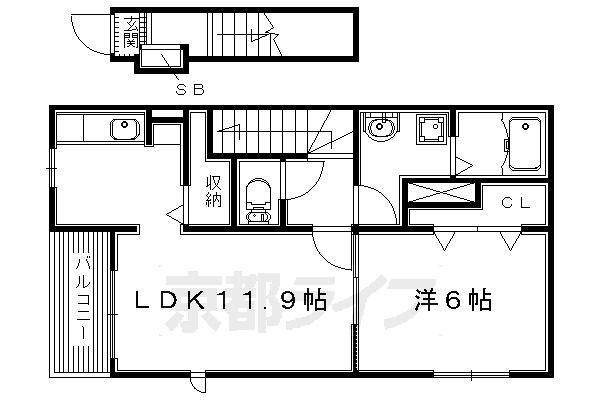 枚方市楠葉中町のアパートの間取り