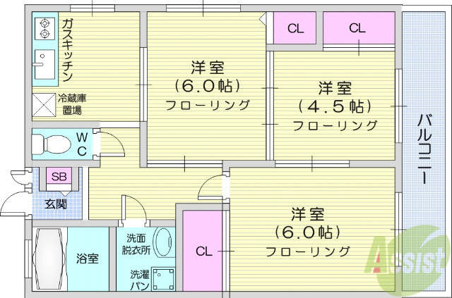 仙台市宮城野区清水沼のマンションの間取り