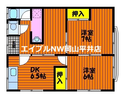 岡山市中区高島新屋敷のアパートの間取り