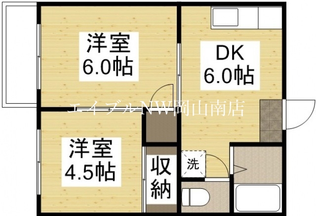 岡山市南区郡のアパートの間取り