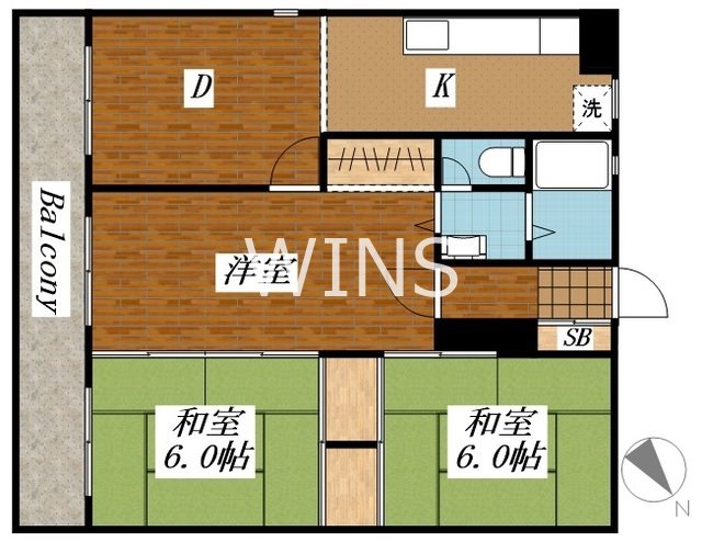 福岡市中央区赤坂のマンションの間取り